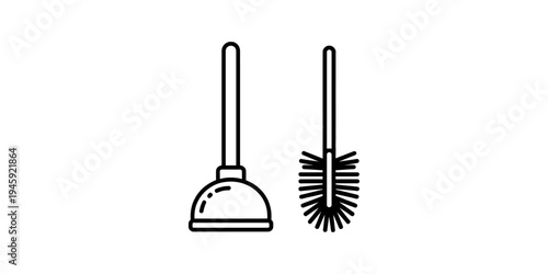 Simple vector illustration of a bathroom plunger and toilet brush side by side Vector, illustration