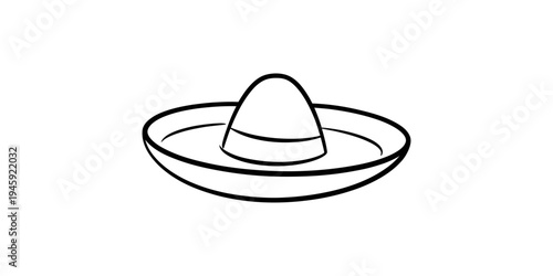 A simple black and white line art illustration depicting a traditional mexican sombrero hat Vector, illustration