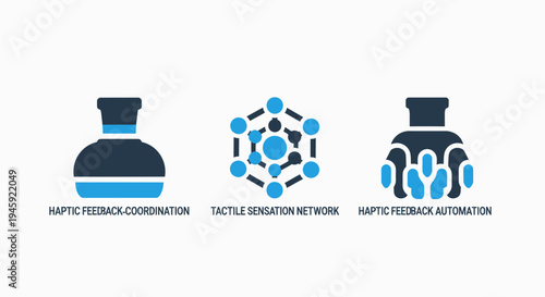 Haptic technology and feedback system icons: tactile sensation, coordination, and automation concepts