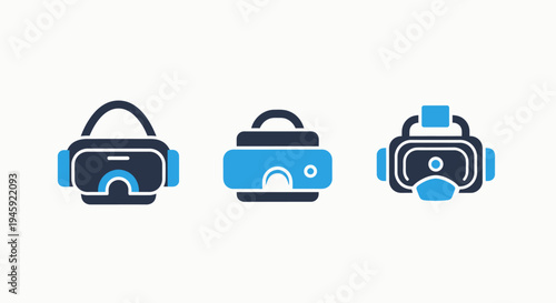 Virtual reality headset and augmented reality device icons: gaming, metaverse, and immersive technology