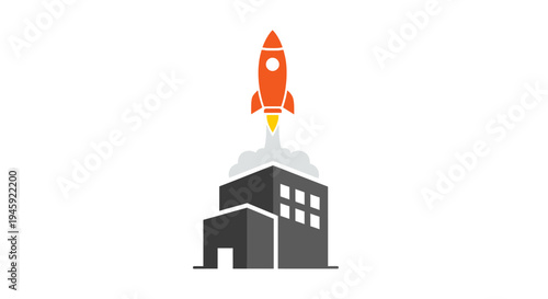 Rocket Ship Blasting Off Building.