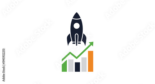 Rocket Launching Upward with Financial Growth Graph.