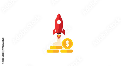 Rocket launching with gold coins money.