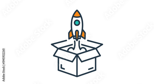 Rocket Ship Emerging From Cardboard Box.