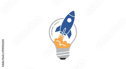 Rocket Ship Emerging from Light Bulb.