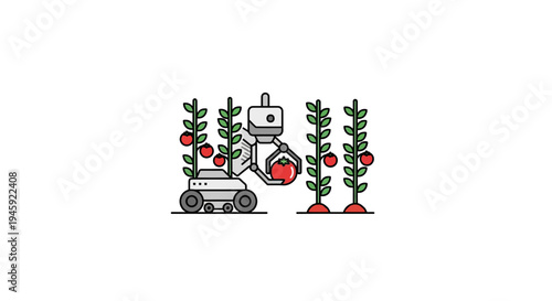 Robot picking apples from tree.