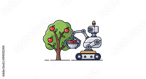 Robot picking apples from tree.