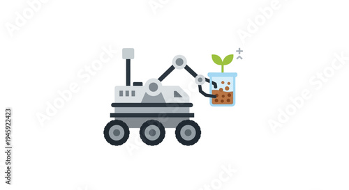 Robot Planting Green Sprout Soil.