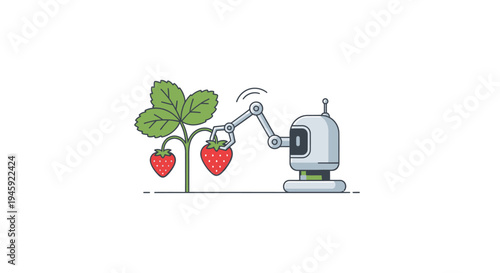 Robot picking strawberry with mechanical arm.