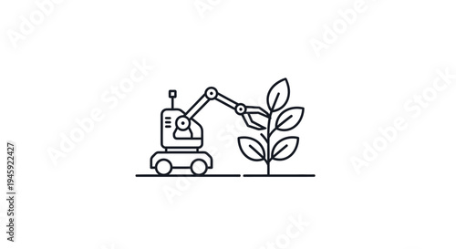 Robot Planting Green Sprouting Seedling.