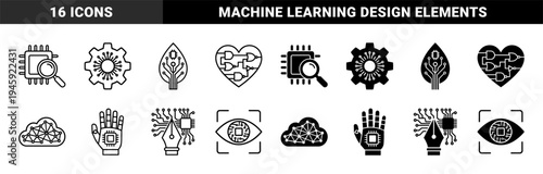 Hybrid Artificial Intelligence Icons Merging Technology with Organic Nature Symbols for Machine Learning and Biometric Cybernetic Design