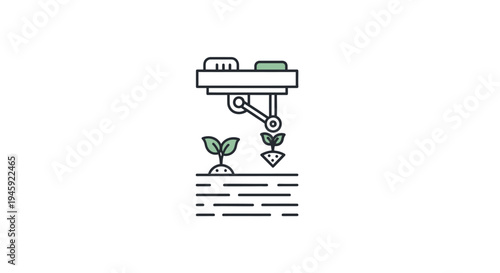 Robot Planting Seedling Green Sprout.