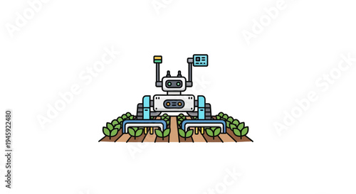 Robot standing on a hill top.