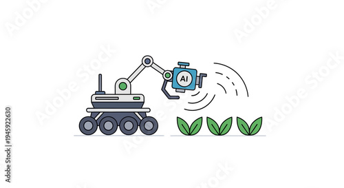 Robot watering green plants automatically.