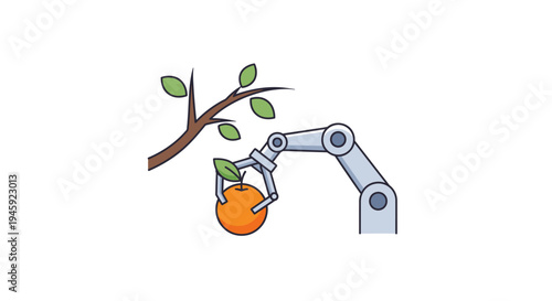 Robotic Arm Picking Orange Fruit.