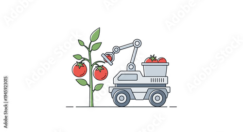 Robotic arm picking fresh red apples.