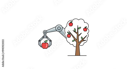 Robotic Arm Picking Red Apple.