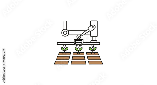 Robotic arm planting green seedlings.