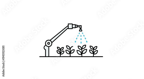 Robotic arm watering small plants automatically.