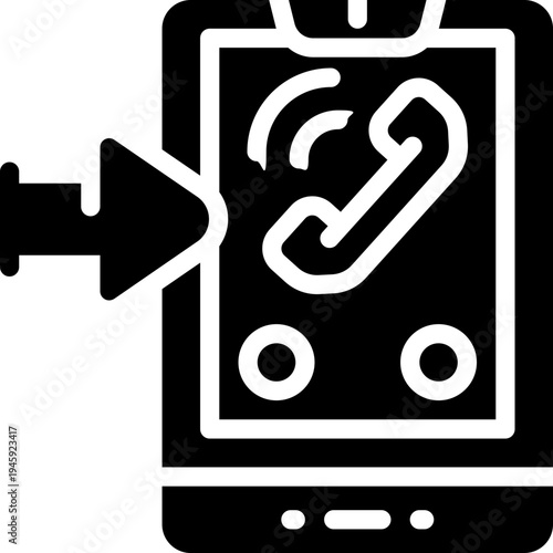 incoming call glyph icon. Strong and solid vector icon for websites, mobile interfaces, presentations, and visual branding. High quality and easy to edit.