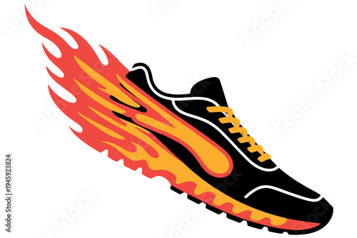 Flaming running shoe graphic speed fire and athletic performance imagery