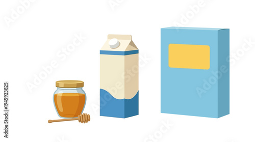 Food and drink items on table.