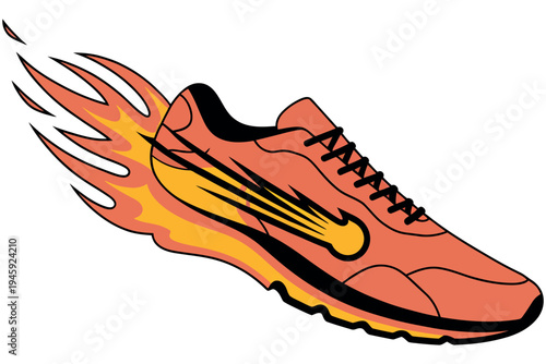 Fiery running shoe illustration showcasing speed power and athletic performance