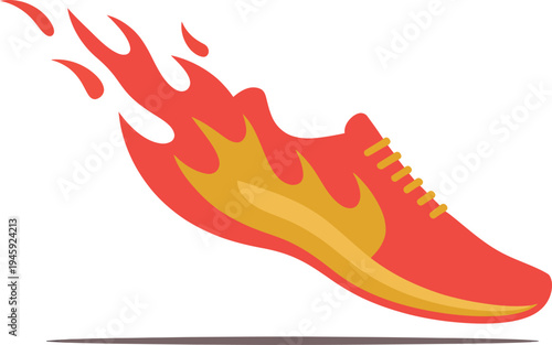 Fiery running shoe illustration depicts speed power and energetic athletic performance
