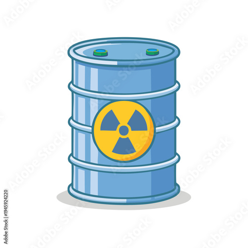 A vibrant illustration of a barrel marked with a radioactive symbol. This symbol represents the dangers of radiation. 