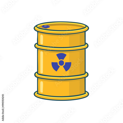 A vibrant yellow barrel prominently displaying a radiation symbol