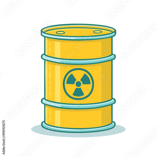 A yellow barrel with a radiation symbol. It's an illustration for hazardous materials, radioactive waste and nuclear threat.