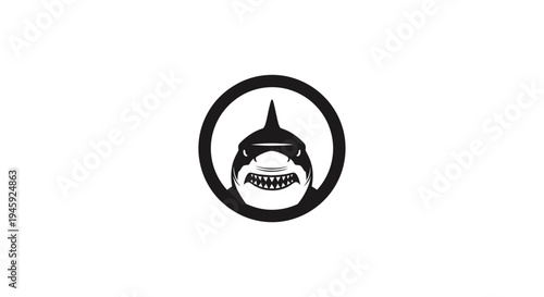 Shark head in circle logo symbol.