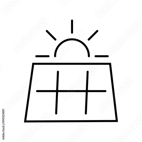 Solar Energy Icon, Solar energy icon Black and white outline vector, Simple outline style. Sun with lightning bolt, technology, nature, eco, ecology, sunlight, environment concept. Thin line symbol.