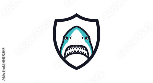Shark head in shield logo symbol.