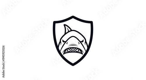 Shark head in shield logo symbol.