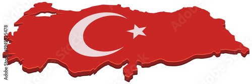 Turkey map with the national flag pattern, representing patriotism, country identity, geography and turkish sovereignty. (cut out)