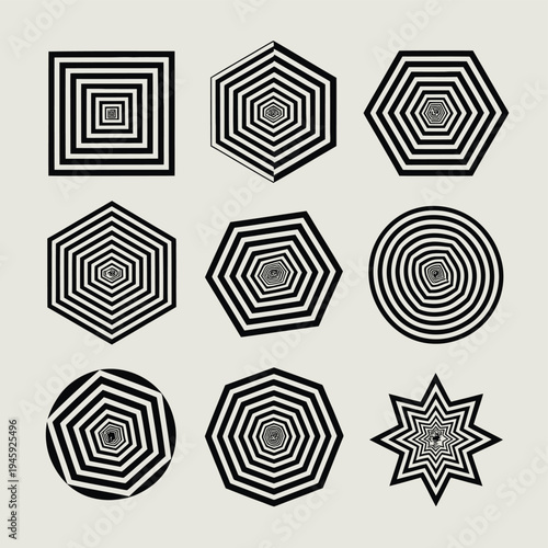 Geometric Optical Illusions: Concentric Shapes in Black and White