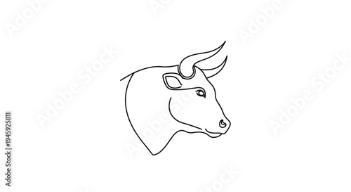 Simple Line Drawing of Bull Head.