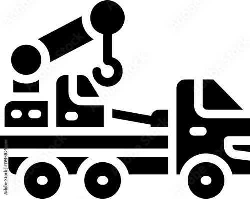 crane truck glyph icon. Strong and solid vector icon for websites, mobile interfaces, presentations, and visual branding. High quality and easy to edit.