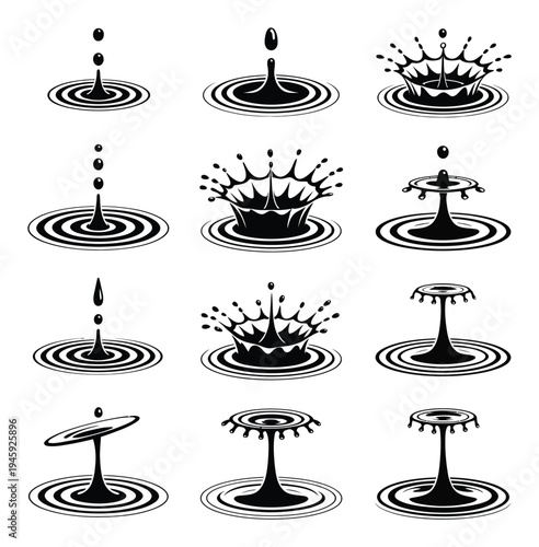 Water Droplet Splash Vector Illustration Set