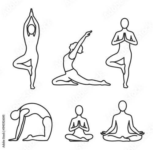 Yoga Poses Vector Illustration Set