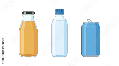 Bottles and can of drinks.