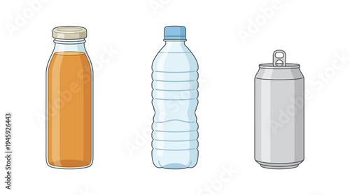 Illustration of various beverage containers.