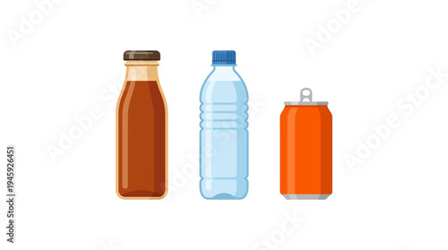 Three different beverage bottles illustration.