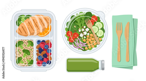 Healthy food and drink for lunch.