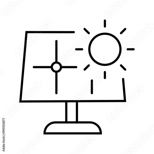 Solar Energy Icon, Solar energy icon Black and white outline vector, Simple outline style. Sun with lightning bolt, technology, nature, eco, ecology, sunlight, environment concept. Thin line symbol.