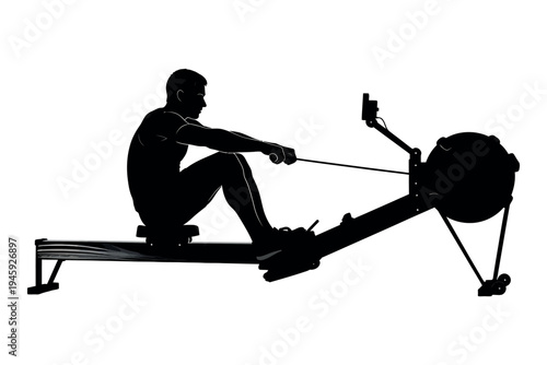 Silhouette of a person exercising on a rowing machine