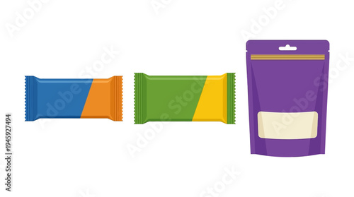 Colorful snack packaging and wrappers.