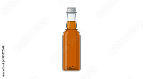 A small glass bottle of orange liquid.