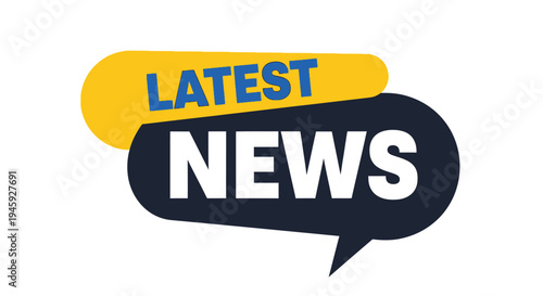 Modern vector graphic illustration displaying a vibrant yellow and dark blue 'Latest News' banner design.
